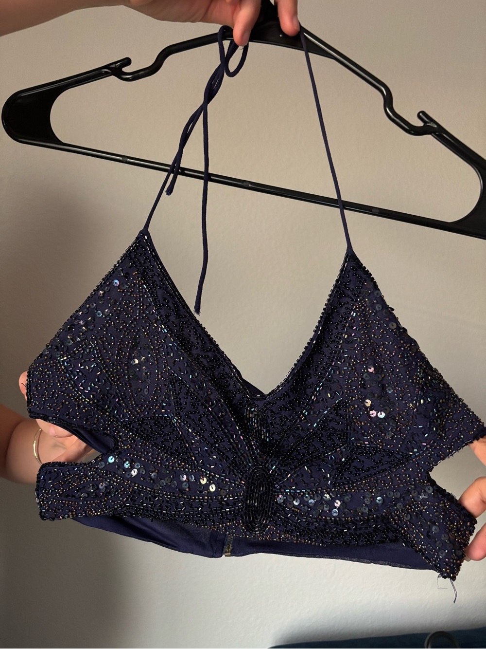 Beaded Navy Halter Bralette